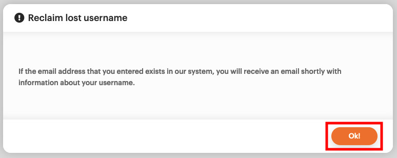 Reclaim username email has been sent