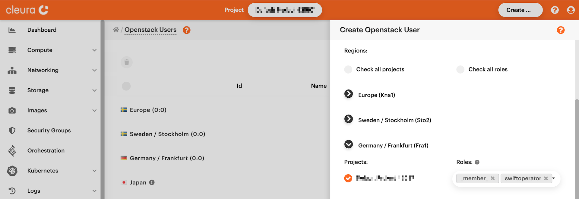 Regions, projects, and roles