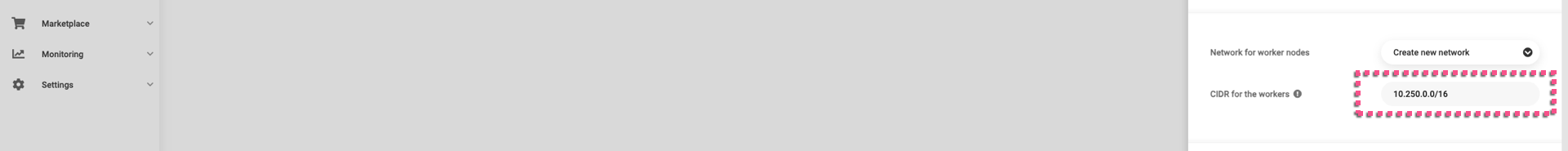 Accept the proposed CIDR network address for the worker nodes or type in the CIDR network address you prefer