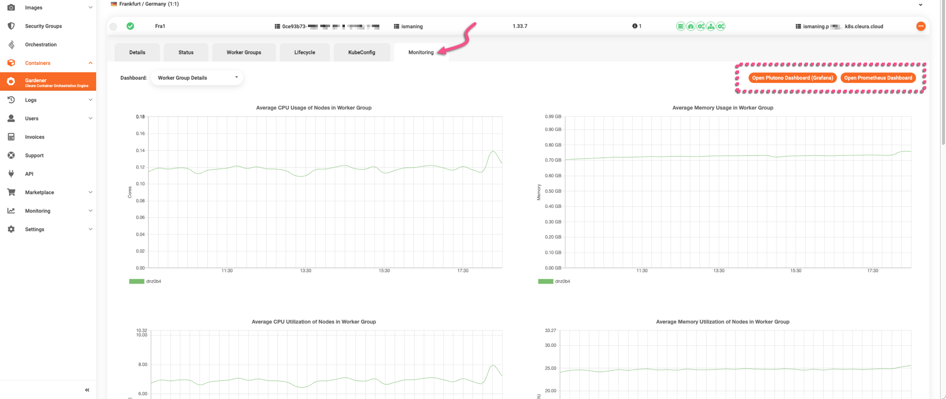 Monitoring tab for launching Prometheus or Plutono