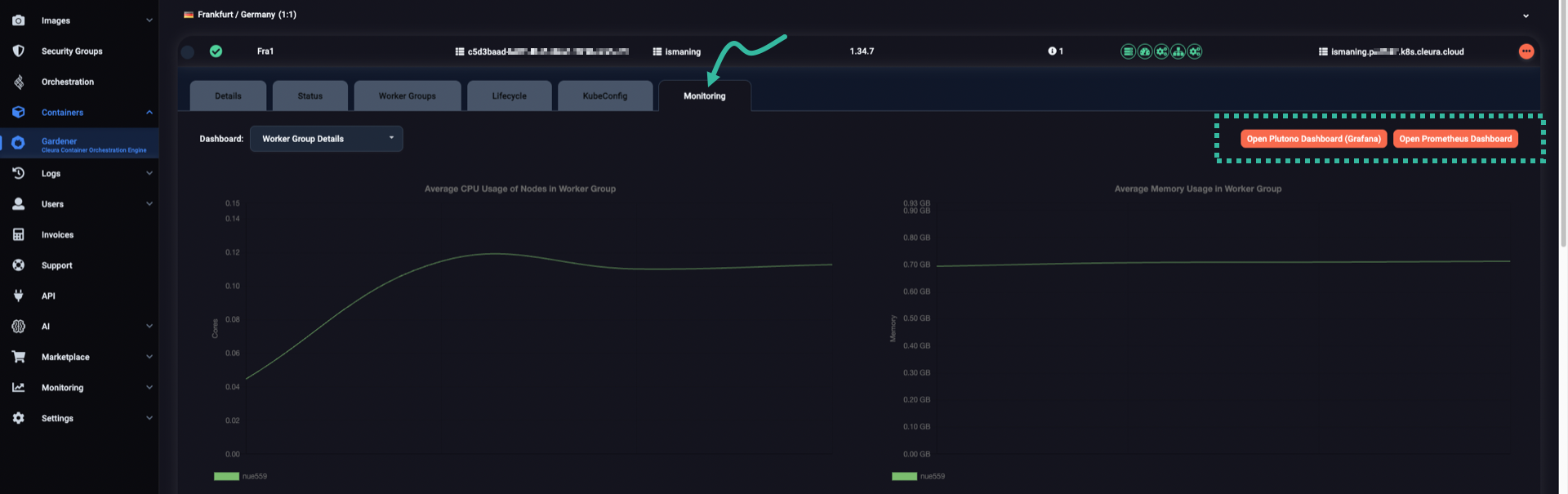 Monitoring tab for launching Prometheus or Plutono