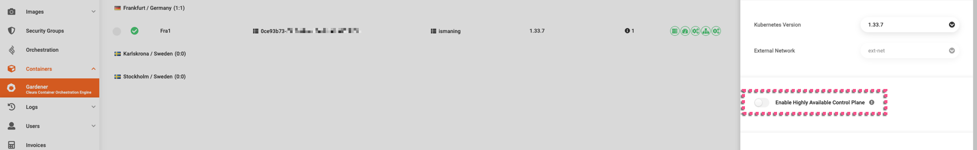 Notice the option for enabling control plane HA