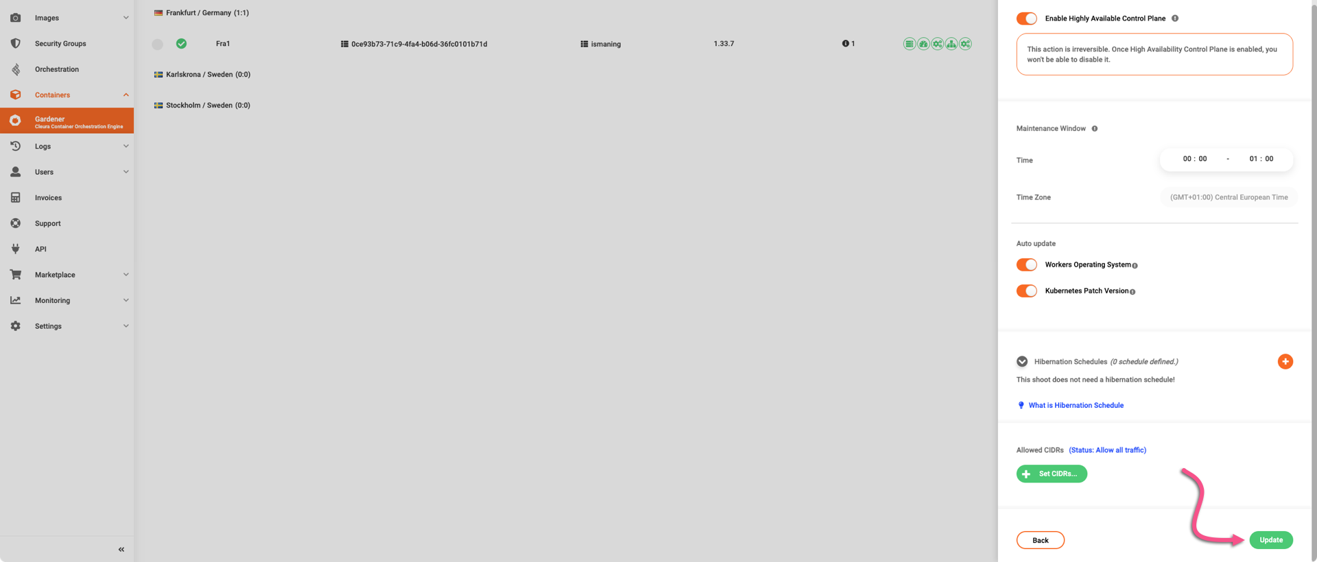 Activate HA for the control plane