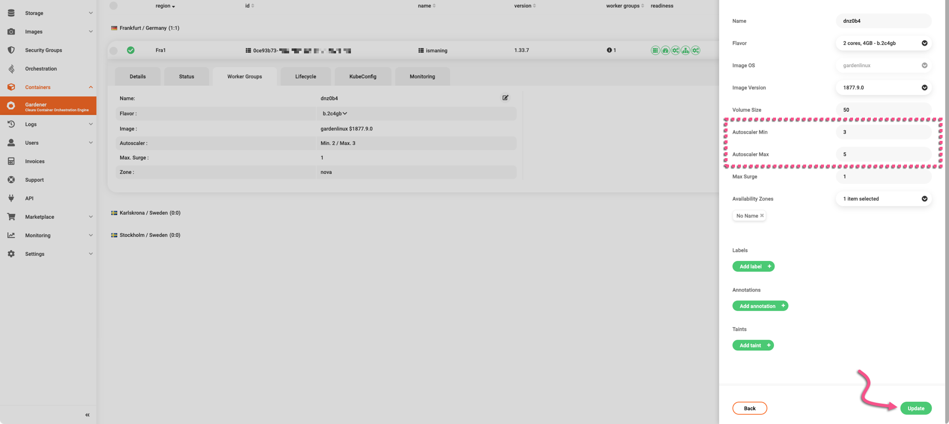 Modify autoscaling parameters