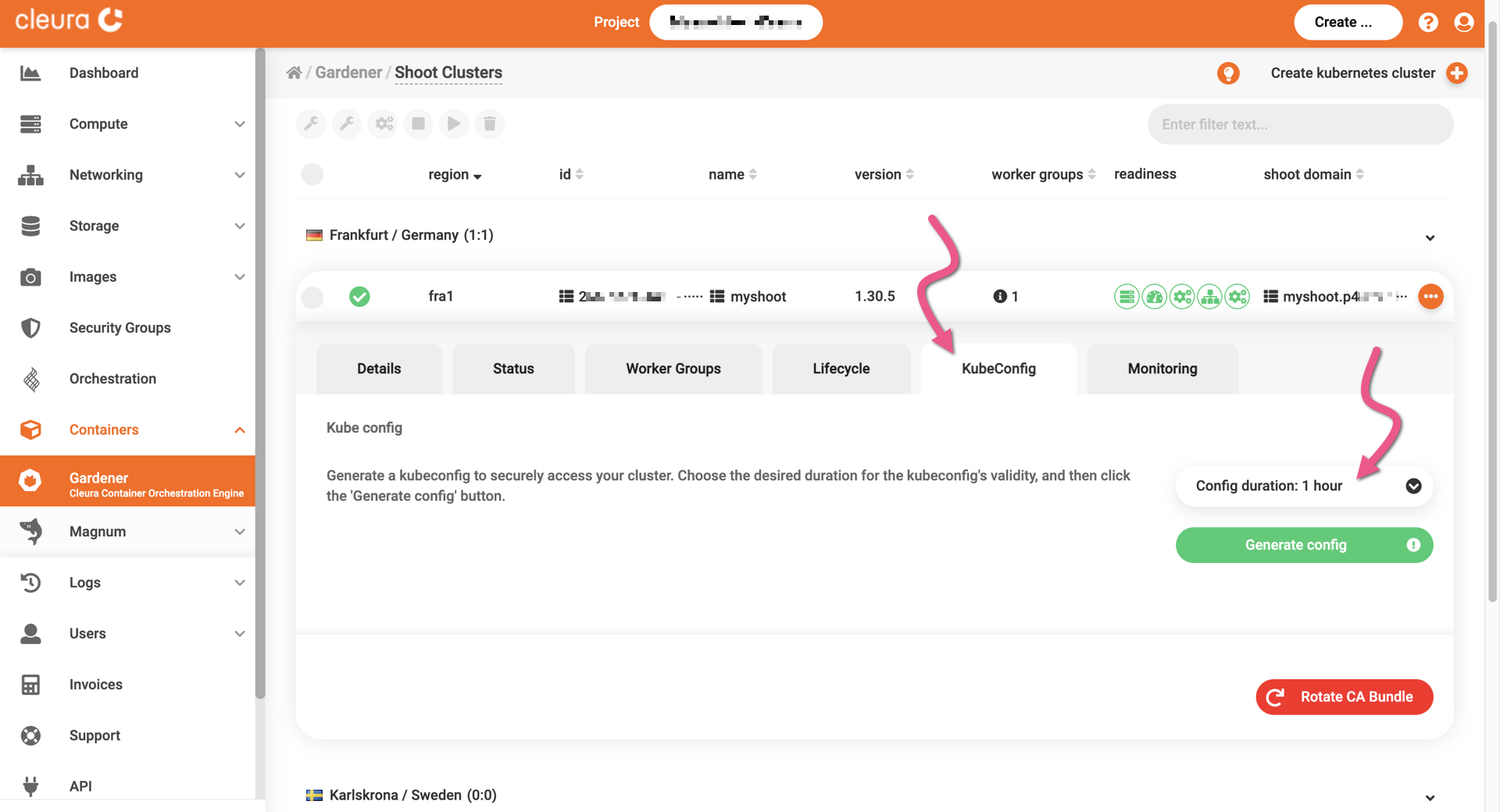 KubeConfig tab in Gardener Shoot view