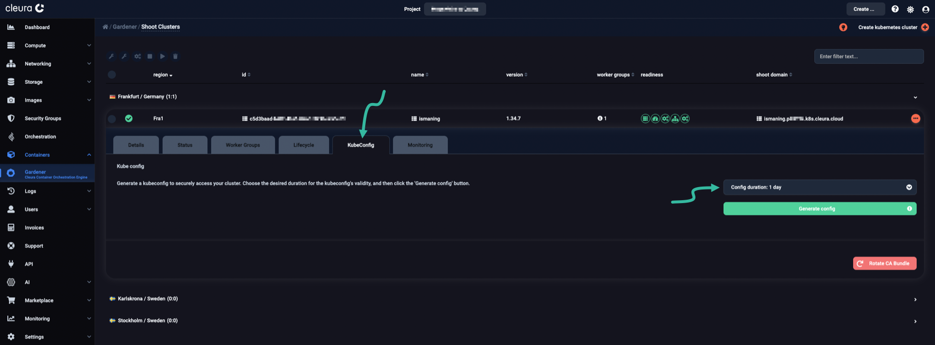 KubeConfig tab in Gardener Shoot view