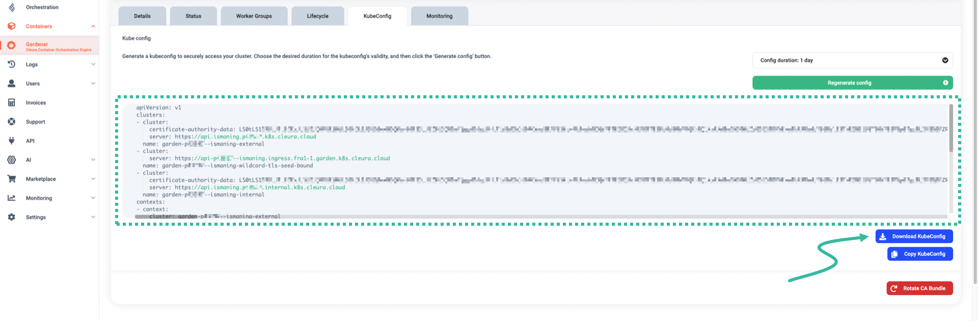 Download the newly generated kubeconfig