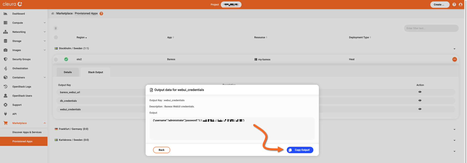 Copy the user name and password to the clipboard