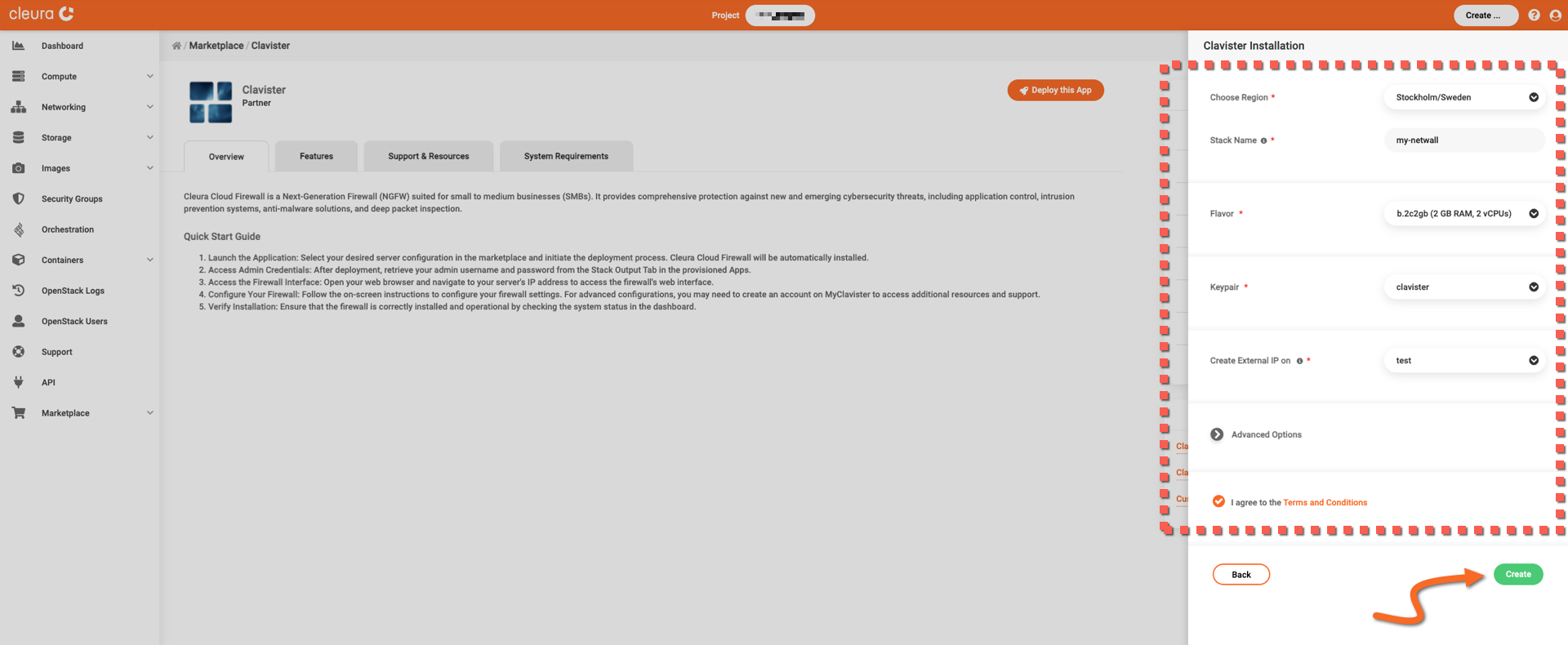 Specify the characteristics of the firewall VM