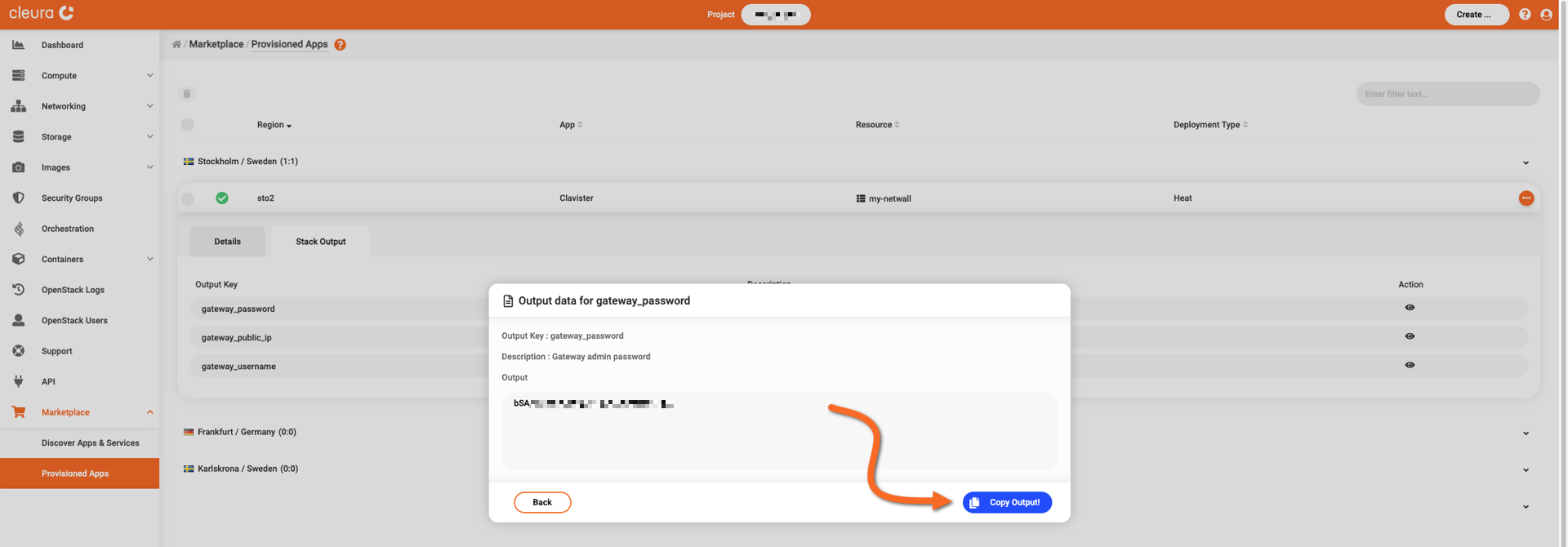 Copy the admin user password to the clipboard