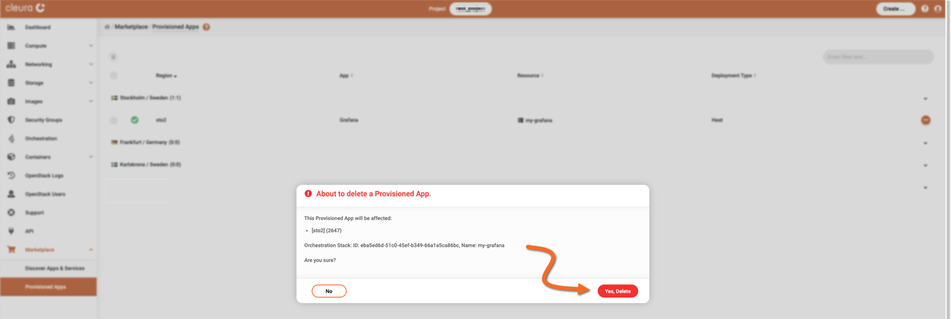 Make sure you are about to delete Grafana