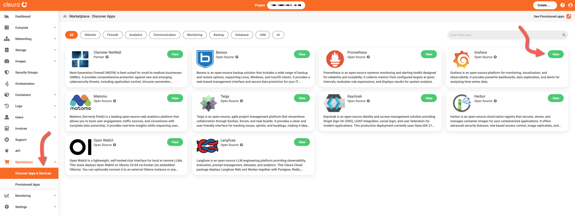 Select the Grafana application