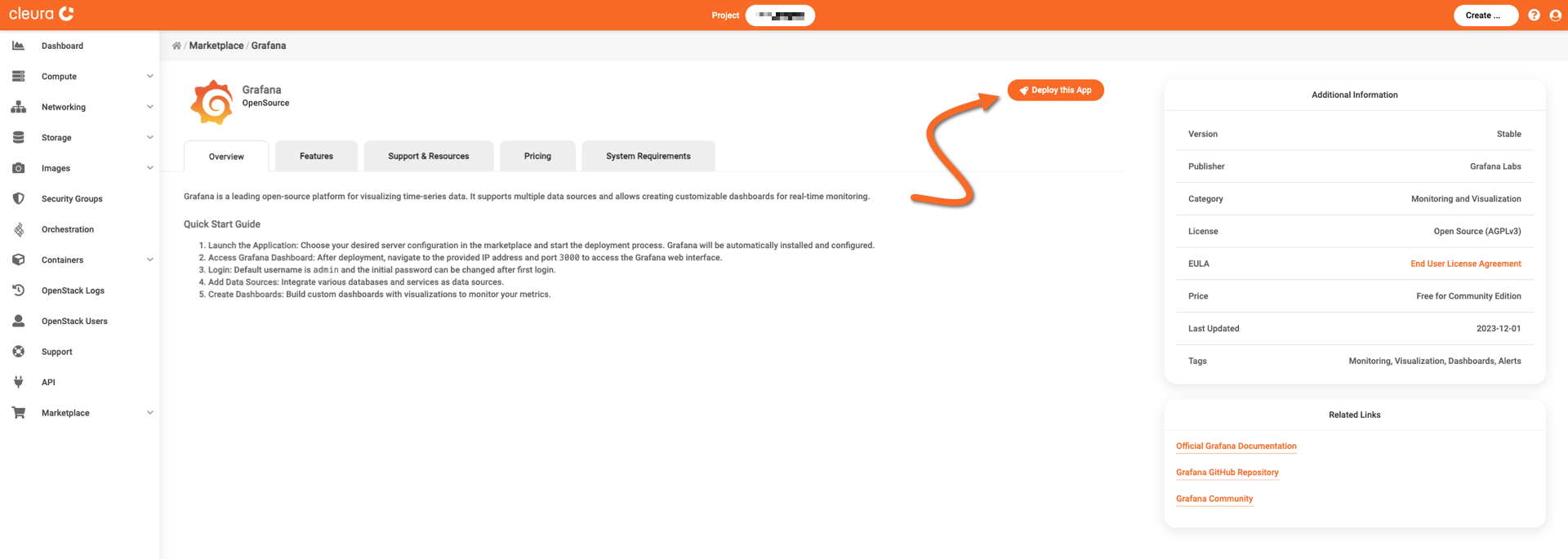 Start the Grafana deployment process