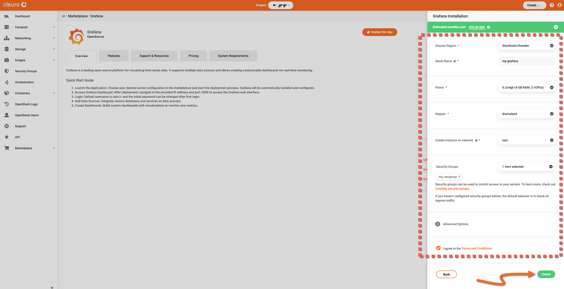 Specify the characteristics of the particular Grafana deployment