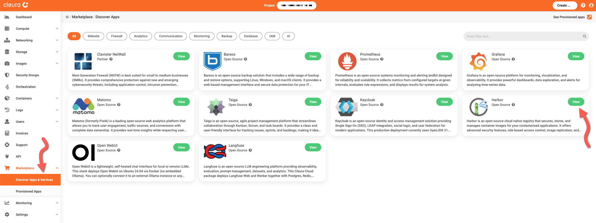 Select the Harbor application