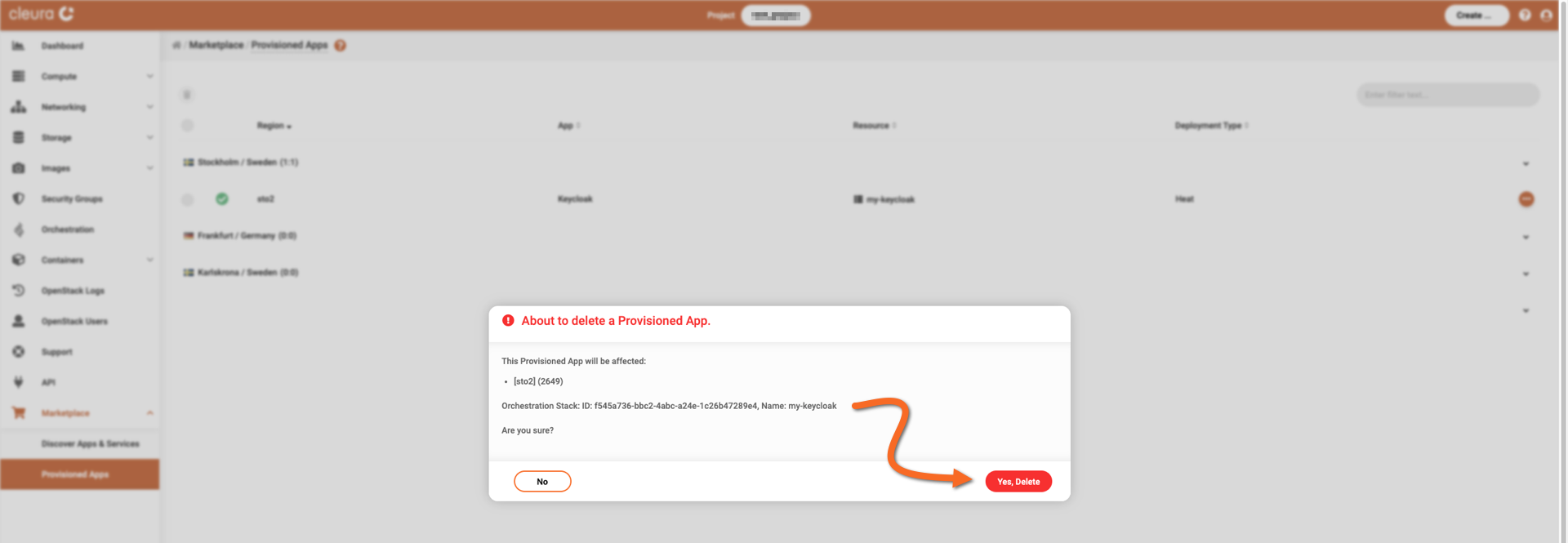 Make sure you are about to delete Keycloak