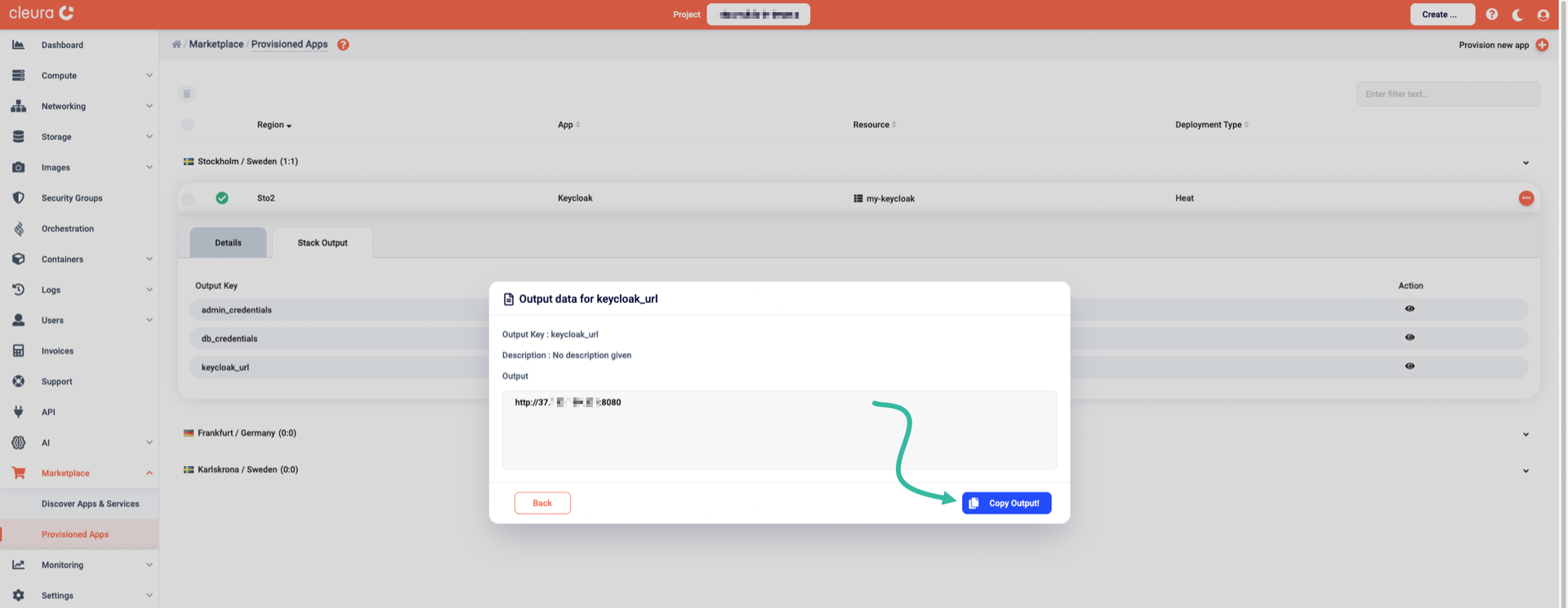 Reveal the URL to Keycloak