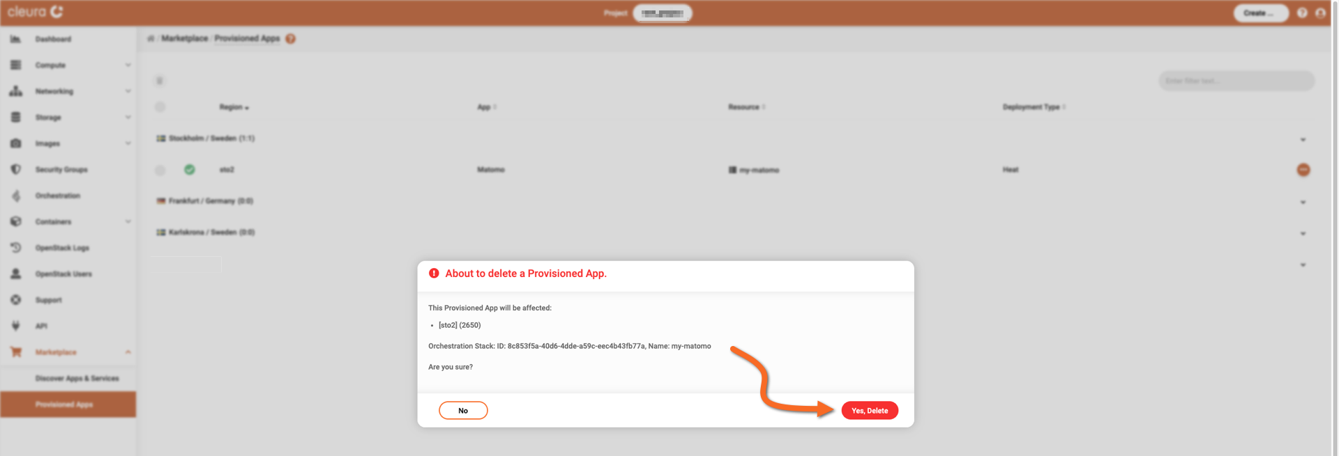 Make sure you are about to delete Matomo