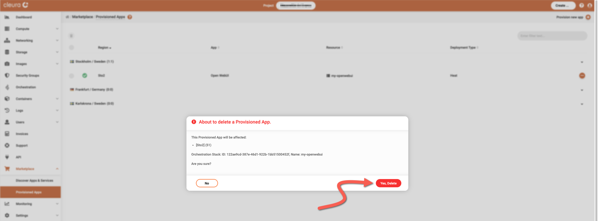 Make sure you are about to delete Open WebUI