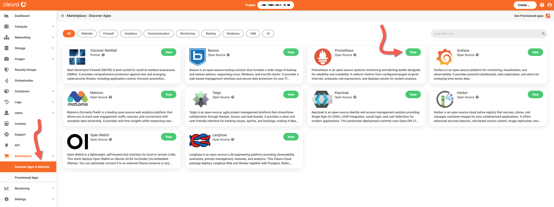 Select the Prometheus application