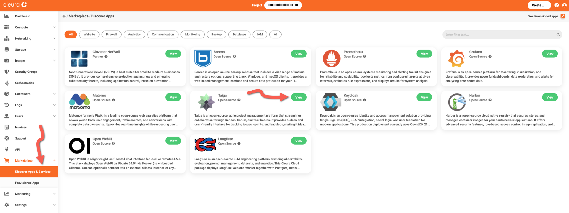 Select the Taiga application