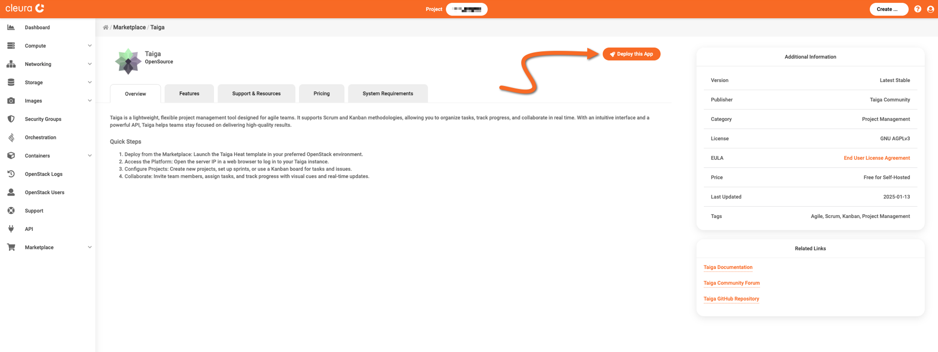 Start the Taiga deployment process