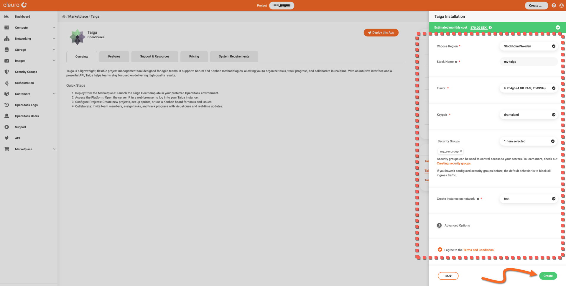 Specify the characteristics of the particular Taiga deployment