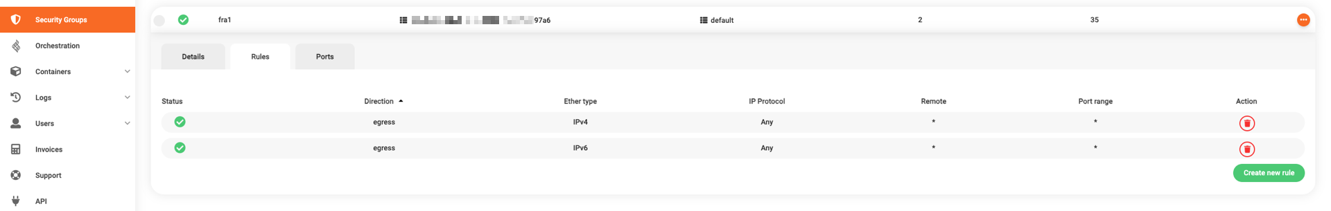 List of default ingress rules