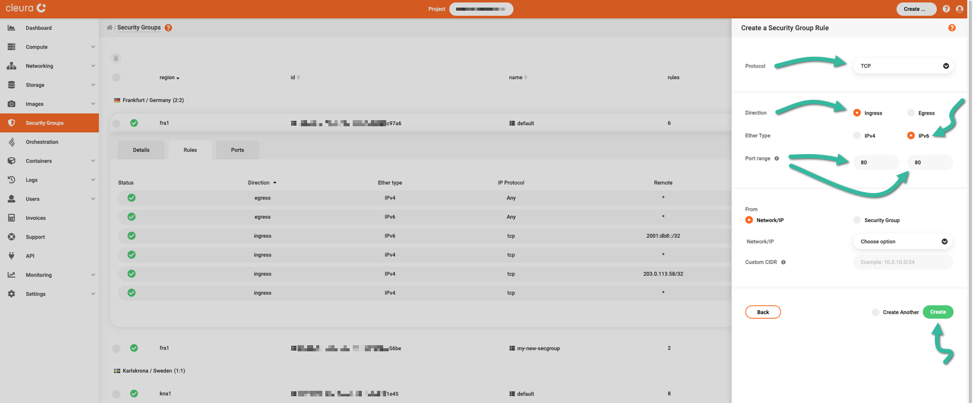 Create new ingress rule for IPv6 connections to 80/TCP