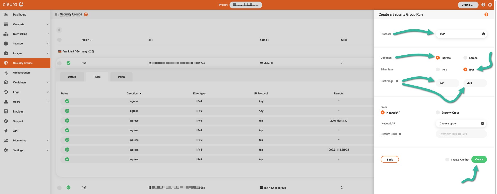 Create new ingress rule for IPv6 connections to 443/TCP