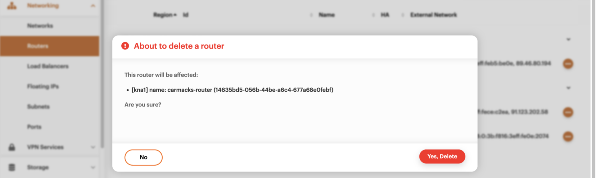 Confirm router delete