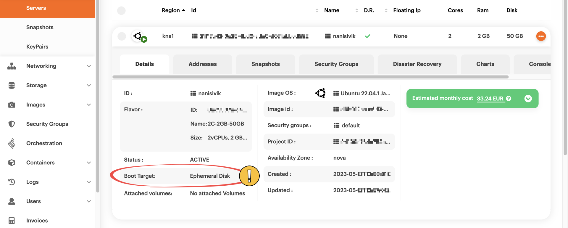 Checking the boot target of a server