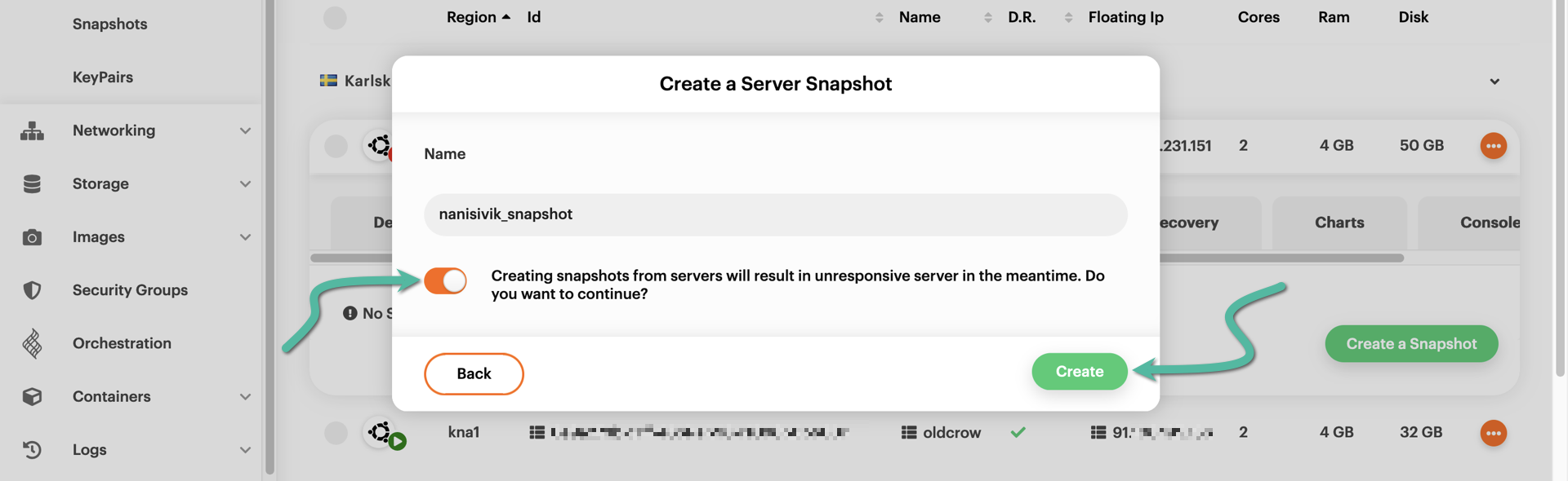 Confirming snapshot creation