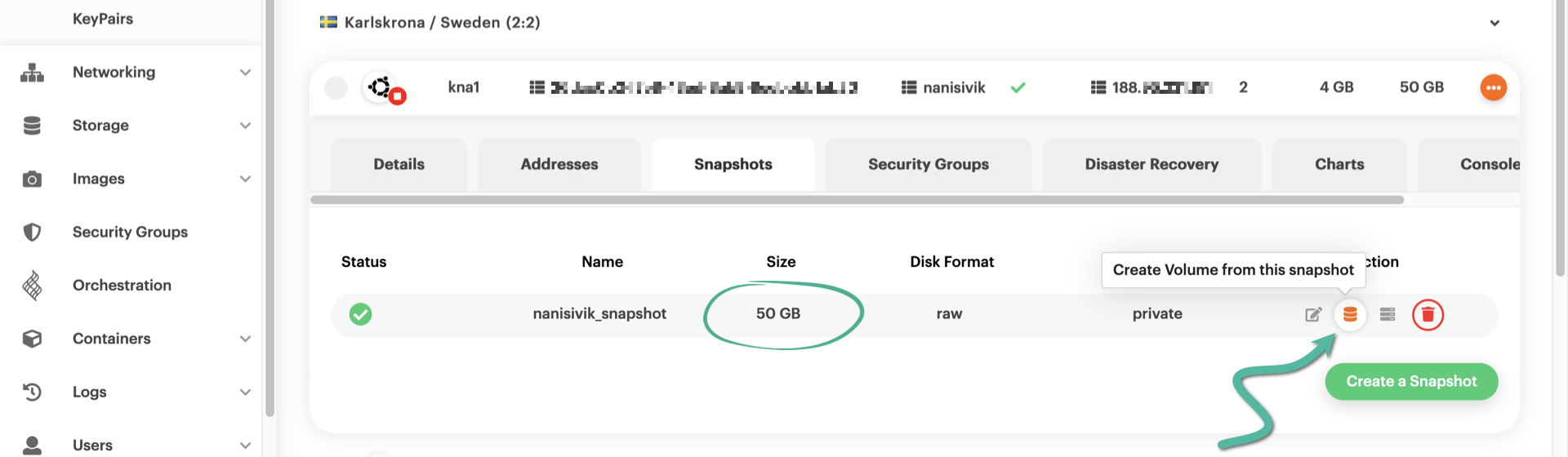 Creating volume from snapshot