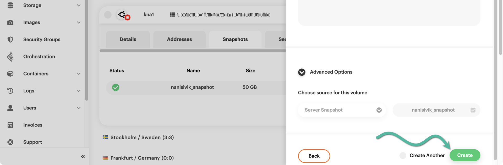 Starting volume creation