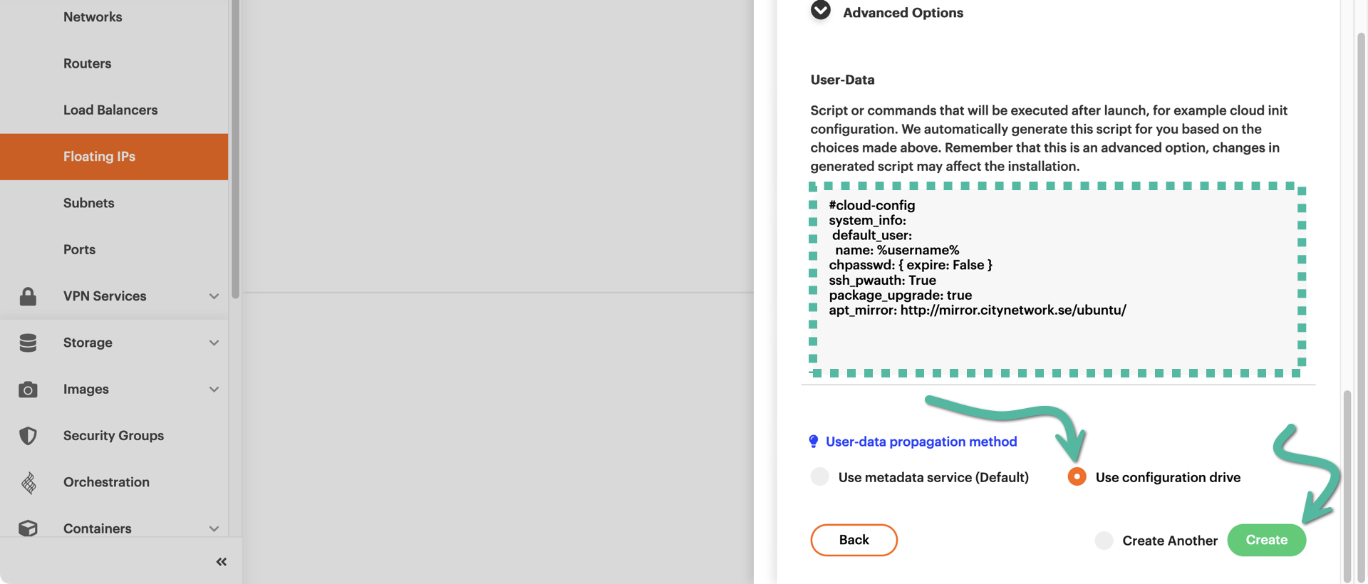 Select the configuration drive method
