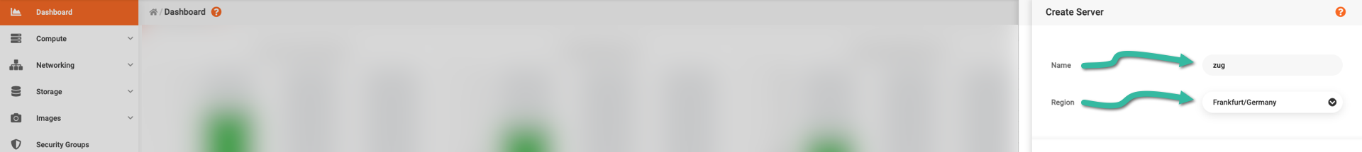 Type in server name and select region