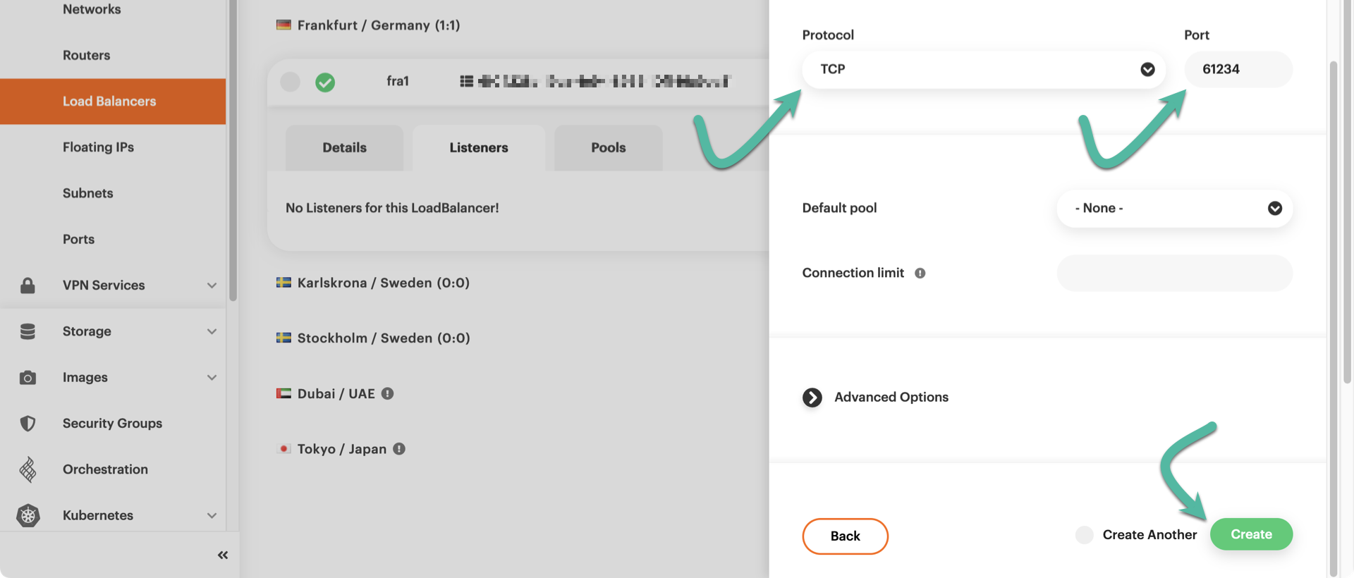 Select protocol and set port